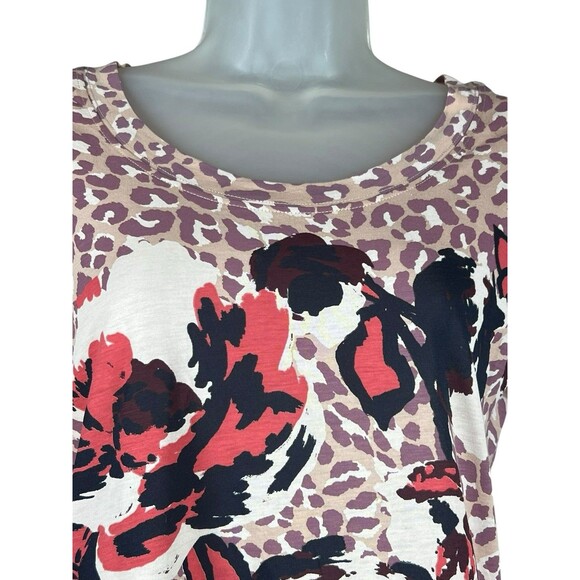 Tory Burch XS Leopard Floral Tee Shirt Artsy Preppy Academia Top Cotton Designer - Picture 4 of 10